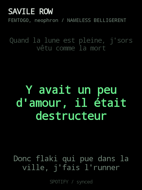 The Lyrics plugin showing the current line time-synced to the playing track